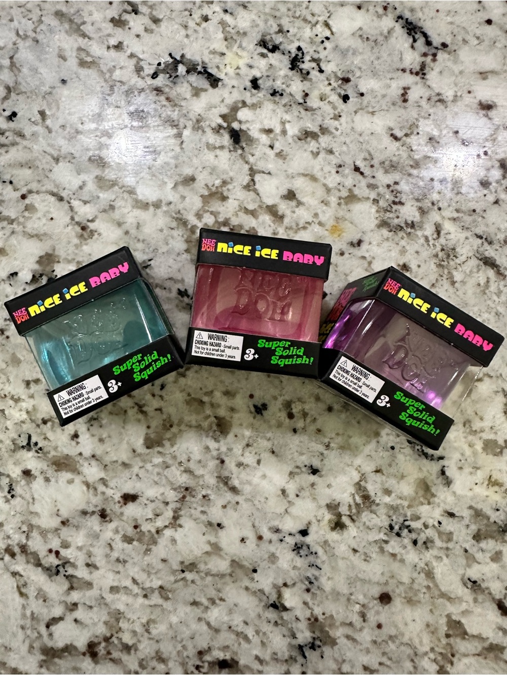 Three Needoh Nice Ice Baby Super Solid Squishies! Trio - Teal, Pink, Purple